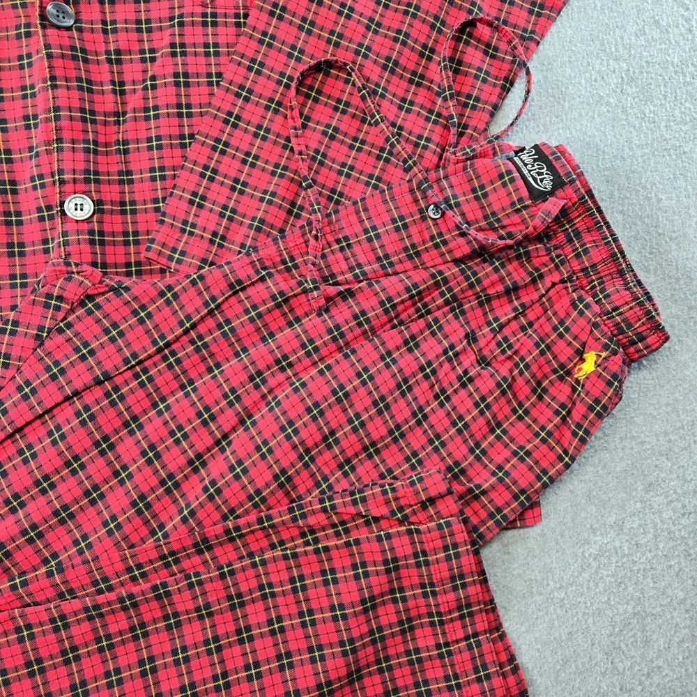 Polo Ralph Lauren Pajama Set Mens M Red Plaid Flannel 2 Piece Sleepwear - Picture 6 of 16